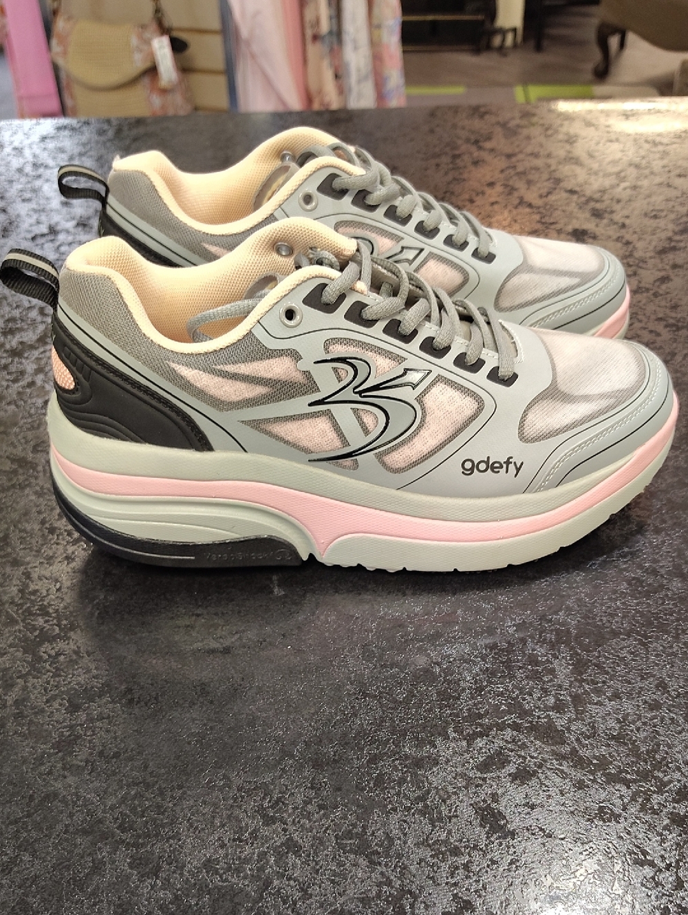 gdefy Women's Supportive Sneakers in Light Gray and Pink